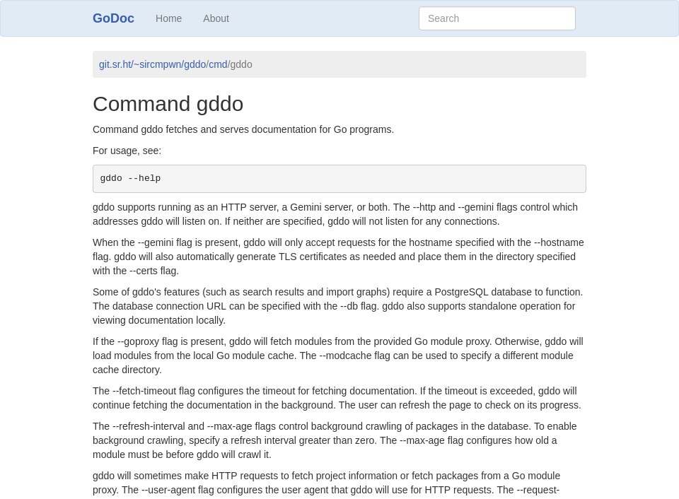 Screenshot of gddo being used to view its own documentation
